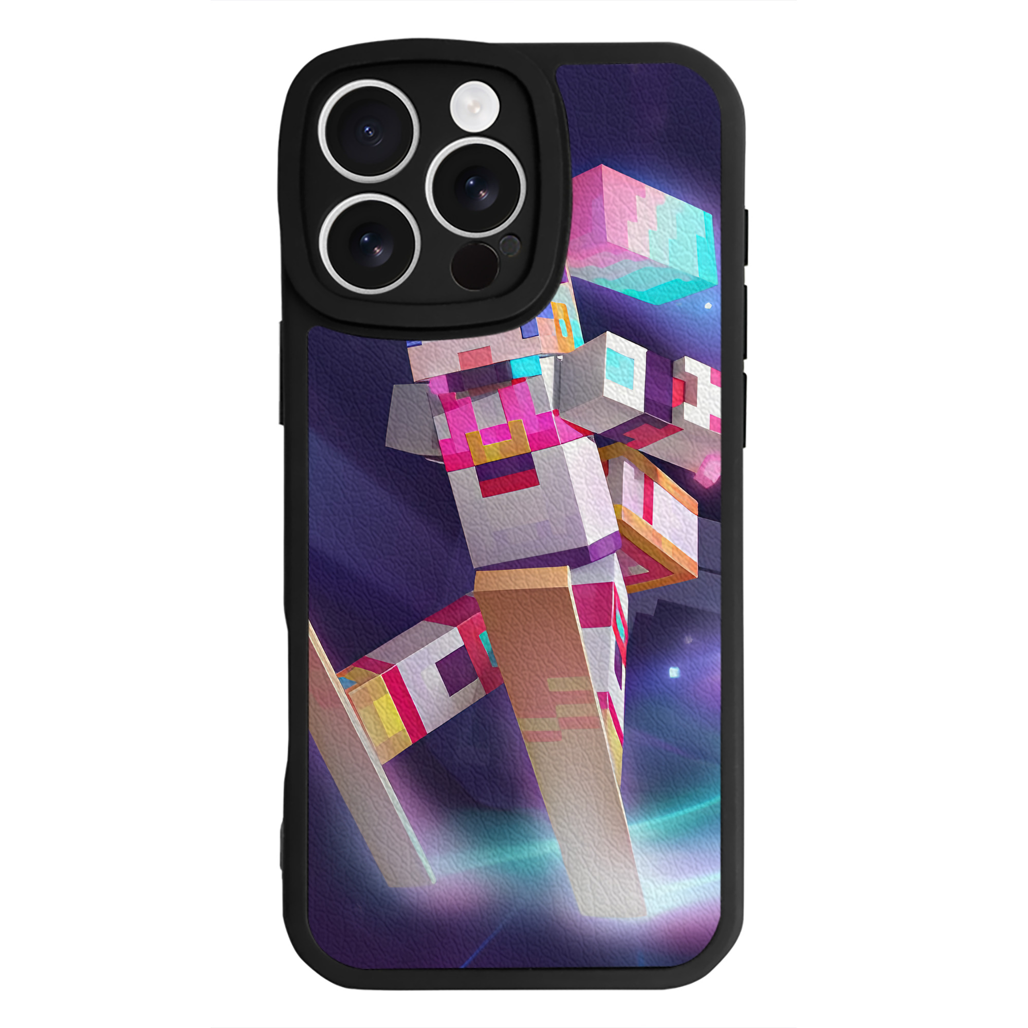 （画像用） マインクラフト ブロックの世界 Minecraft MC Block world 【iPhone 16シリーズ対応】シリコンスマホケース（レザー調） 材質：シリコン